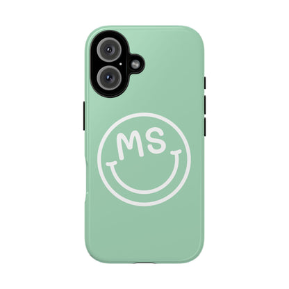 Custom Initial Smiley Face iPhone Case - Mint Green