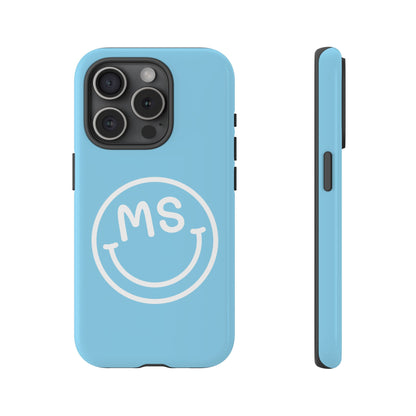 Custom Blue Smiley Face iPhone Case - Add Your Initials