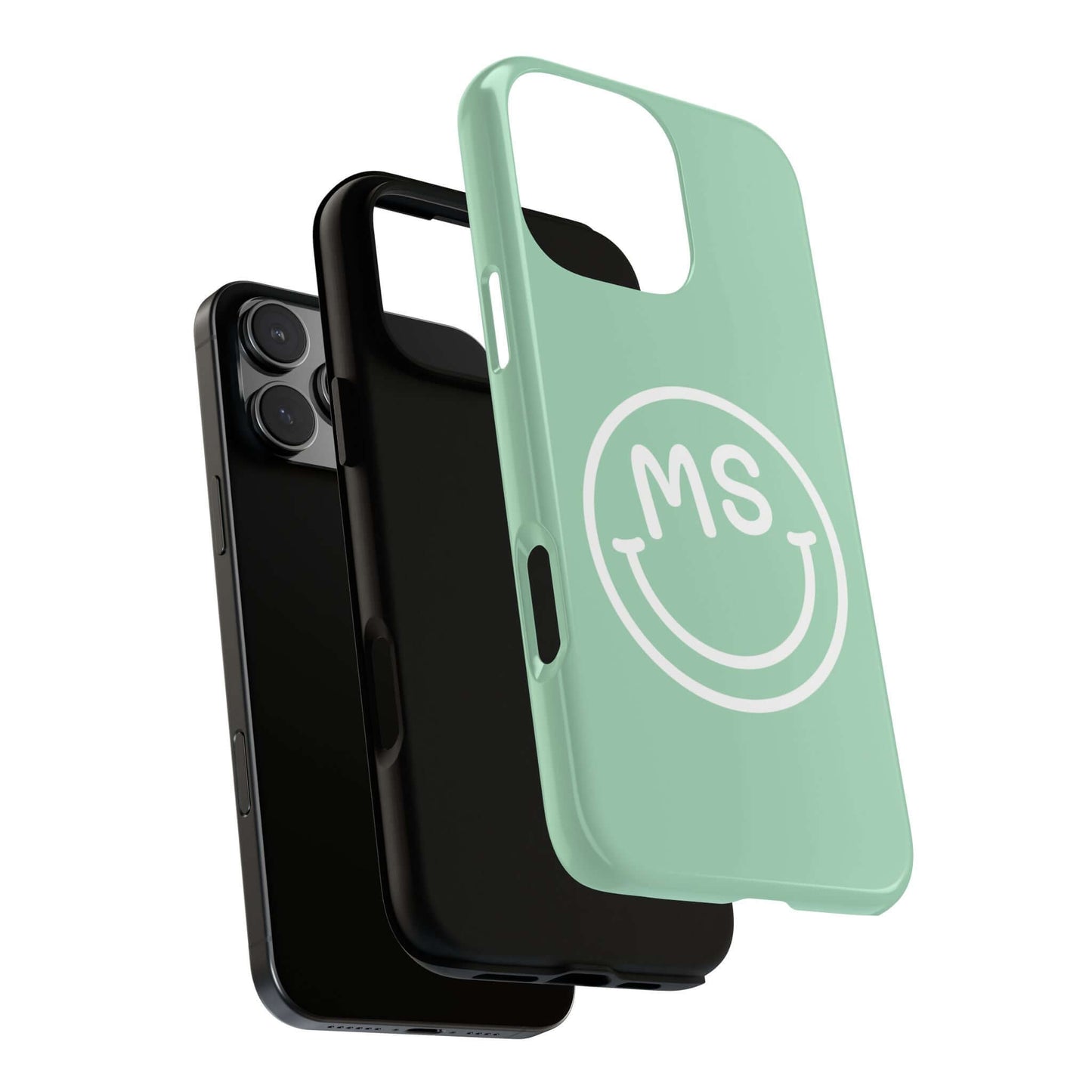 Custom Initial Smiley Face iPhone Case - Mint Green