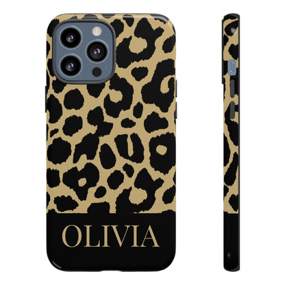 Classic Gold Black Leopard Print iPhone Case - Custom Name