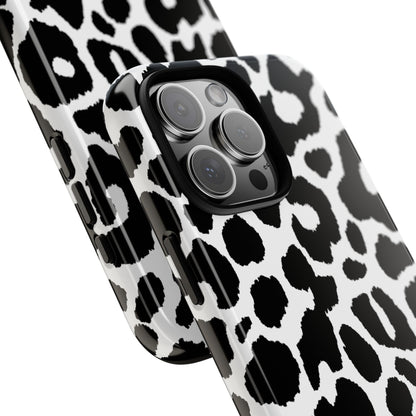 Custom Name Leopard Print iPhone Case - Black and White