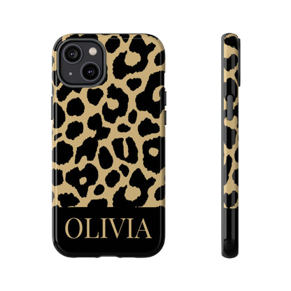 Classic Gold Black Leopard Print iPhone Case - Custom Name