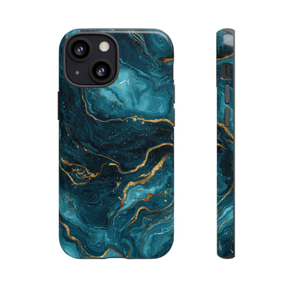 Aesthetic Teal & Gold Marble iPhone Case