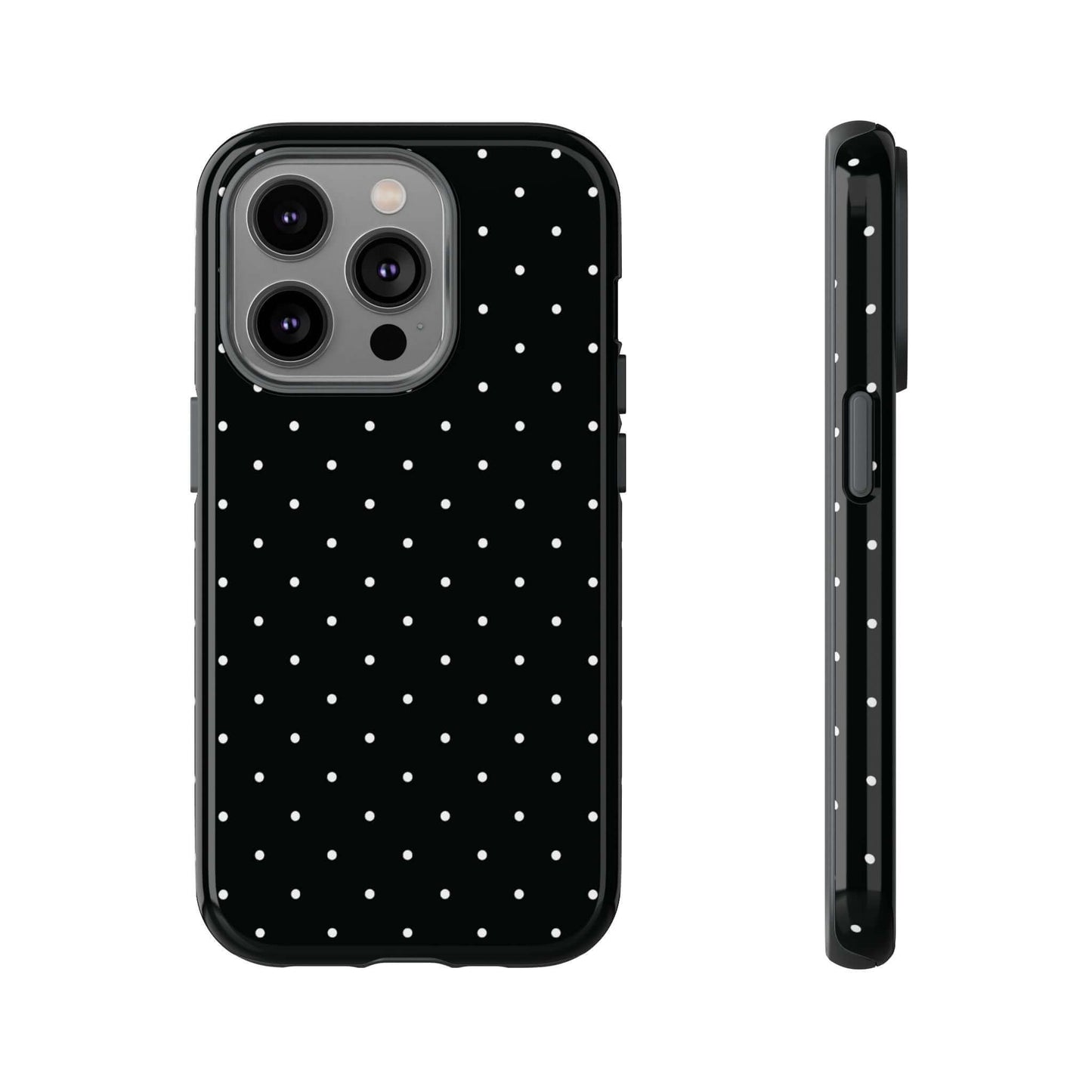 Black Chic Polka Dot iPhone Case in Minimalist Style, featuring elegant white spots on a sleek black background for stylish protection.