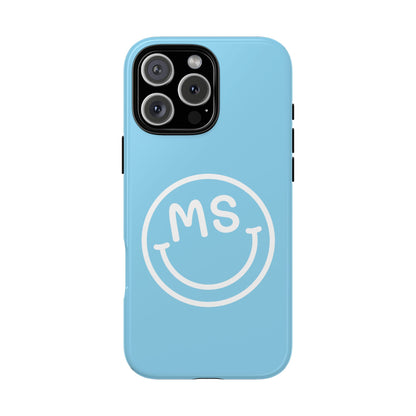 Custom Blue Smiley Face iPhone Case - Add Your Initials