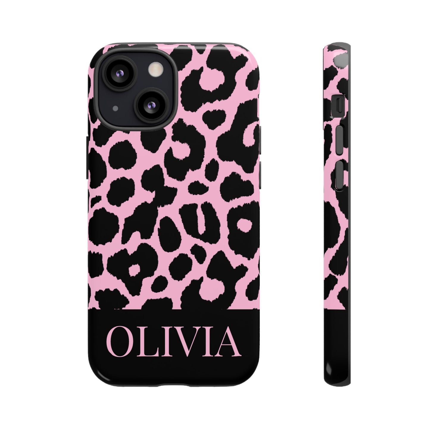 Chic Pink Black Leopard Print iPhone Case - Custom Name Cover