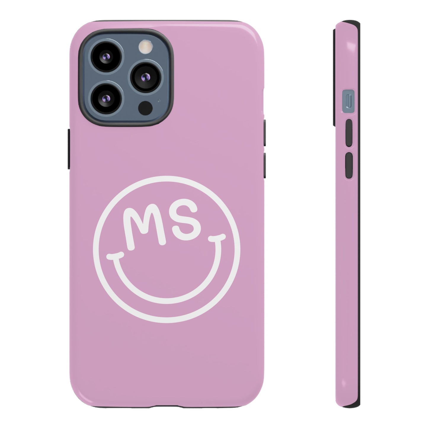 Cute Smiley Face iPhone Case - Personalized Initials - Mauve