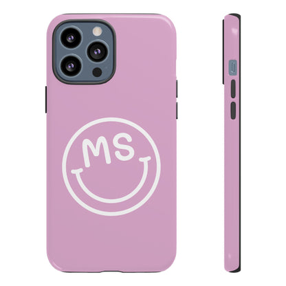 Cute Smiley Face iPhone Case - Personalized Initials - Mauve