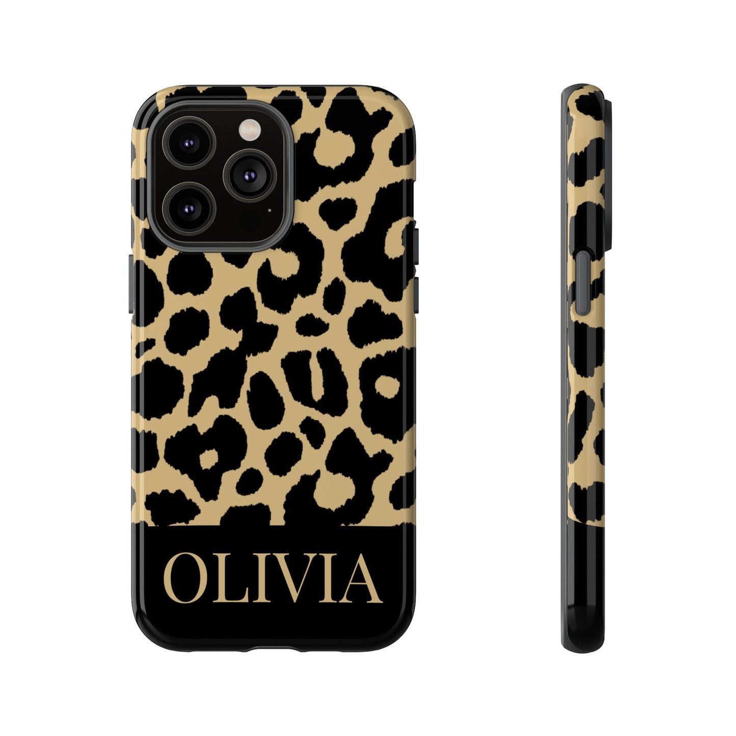 Classic Gold Black Leopard Print iPhone Case - Custom Name