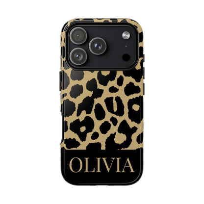 Classic Gold Black Leopard Print iPhone Case - Custom Name
