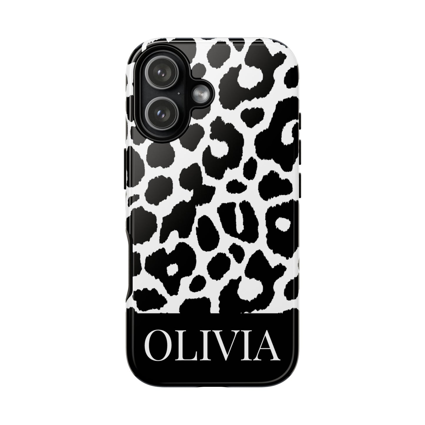 Custom Name Leopard Print iPhone Case - Black and White