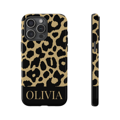 Classic Gold Black Leopard Print iPhone Case - Custom Name