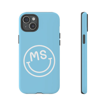 Custom Blue Smiley Face iPhone Case - Add Your Initials