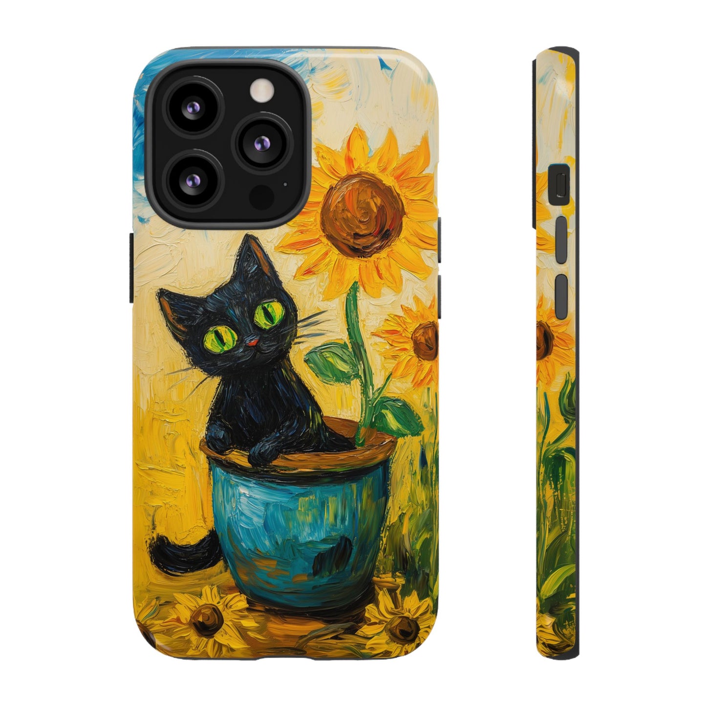 Whimsical Sunflower Cat iPhone Case - Golden Bloom
