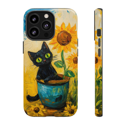 Whimsical Sunflower Cat iPhone Case - Golden Bloom