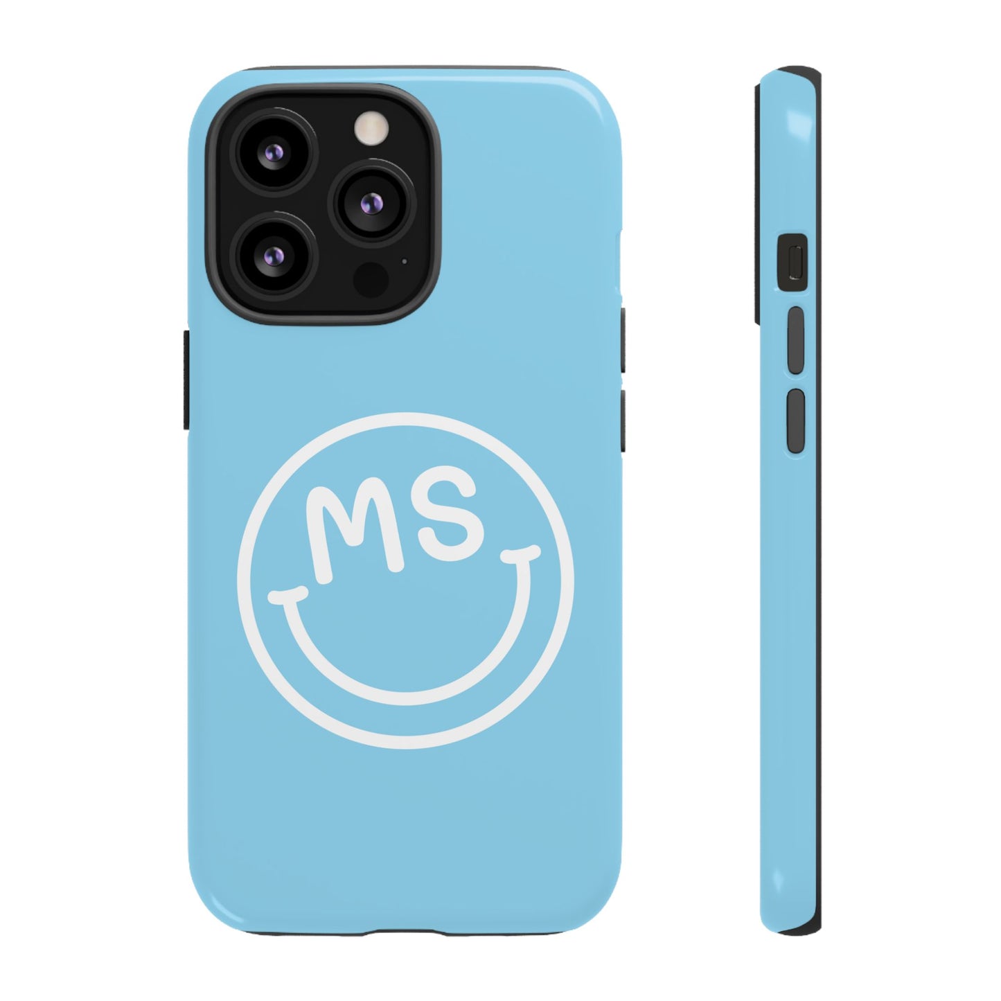 Custom Blue Smiley Face iPhone Case - Add Your Initials