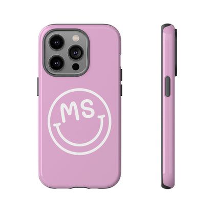 Cute Smiley Face iPhone Case - Personalized Initials - Mauve