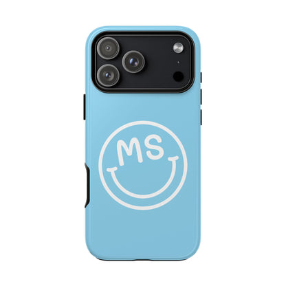 Custom Blue Smiley Face iPhone Case - Add Your Initials