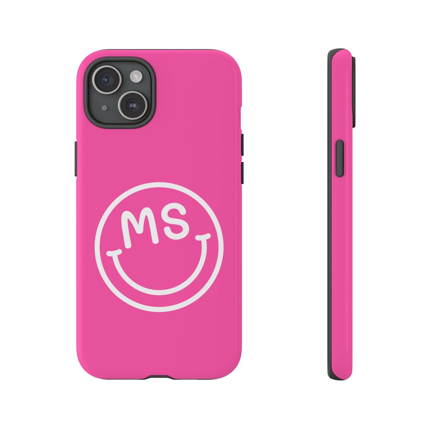 Cute Pink Smiley Face iPhone Case - Personalized Initials