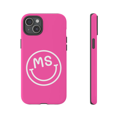 Cute Pink Smiley Face iPhone Case - Personalized Initials