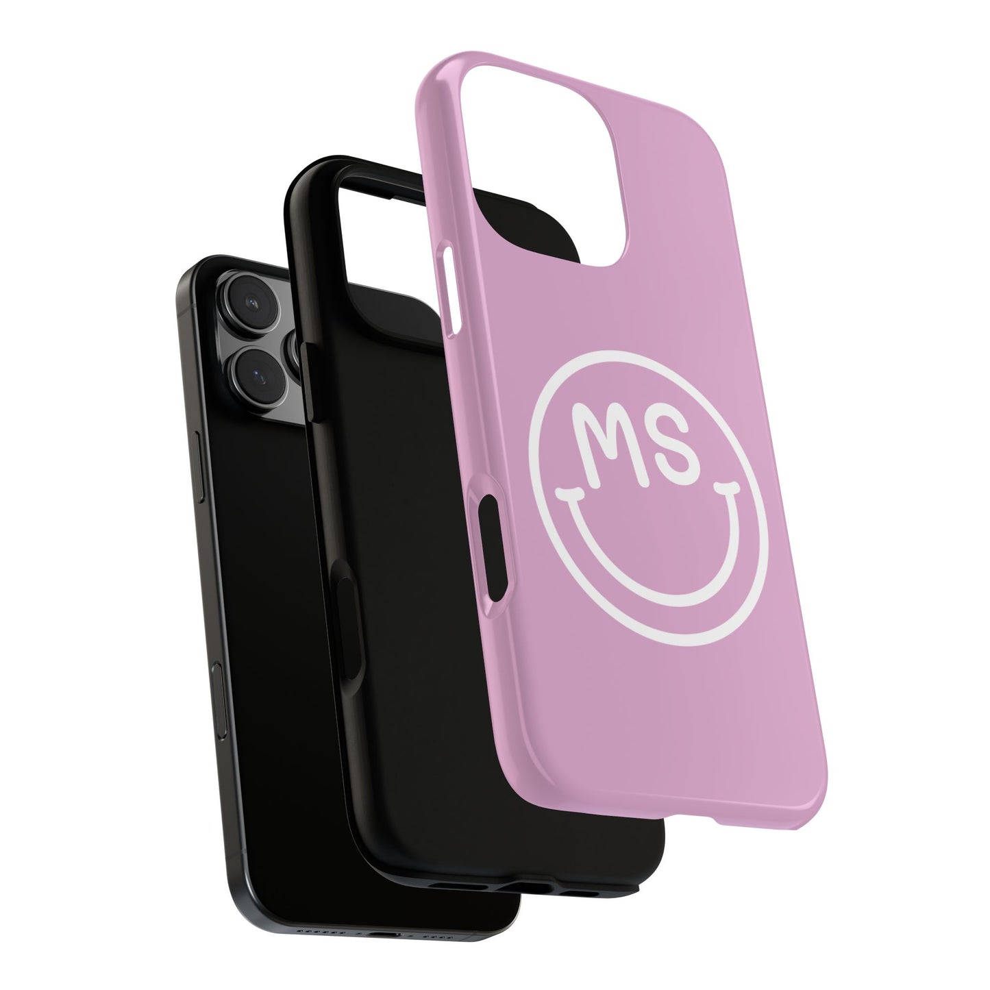 Cute Smiley Face iPhone Case - Personalized Initials - Mauve