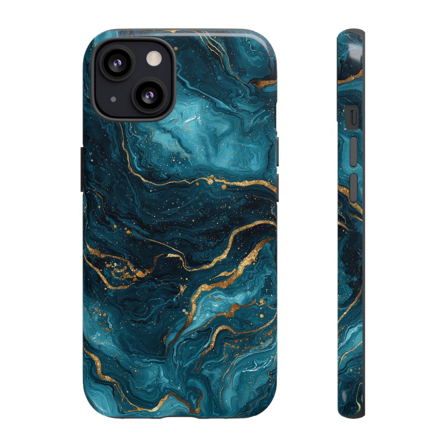 Aesthetic Teal & Gold Marble iPhone Case
