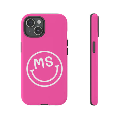 Cute Pink Smiley Face iPhone Case - Personalized Initials