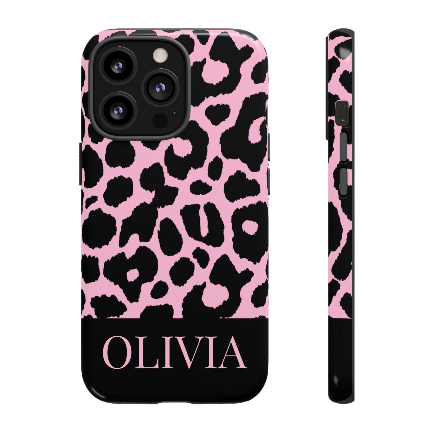 Chic Pink Black Leopard Print iPhone Case - Custom Name Cover