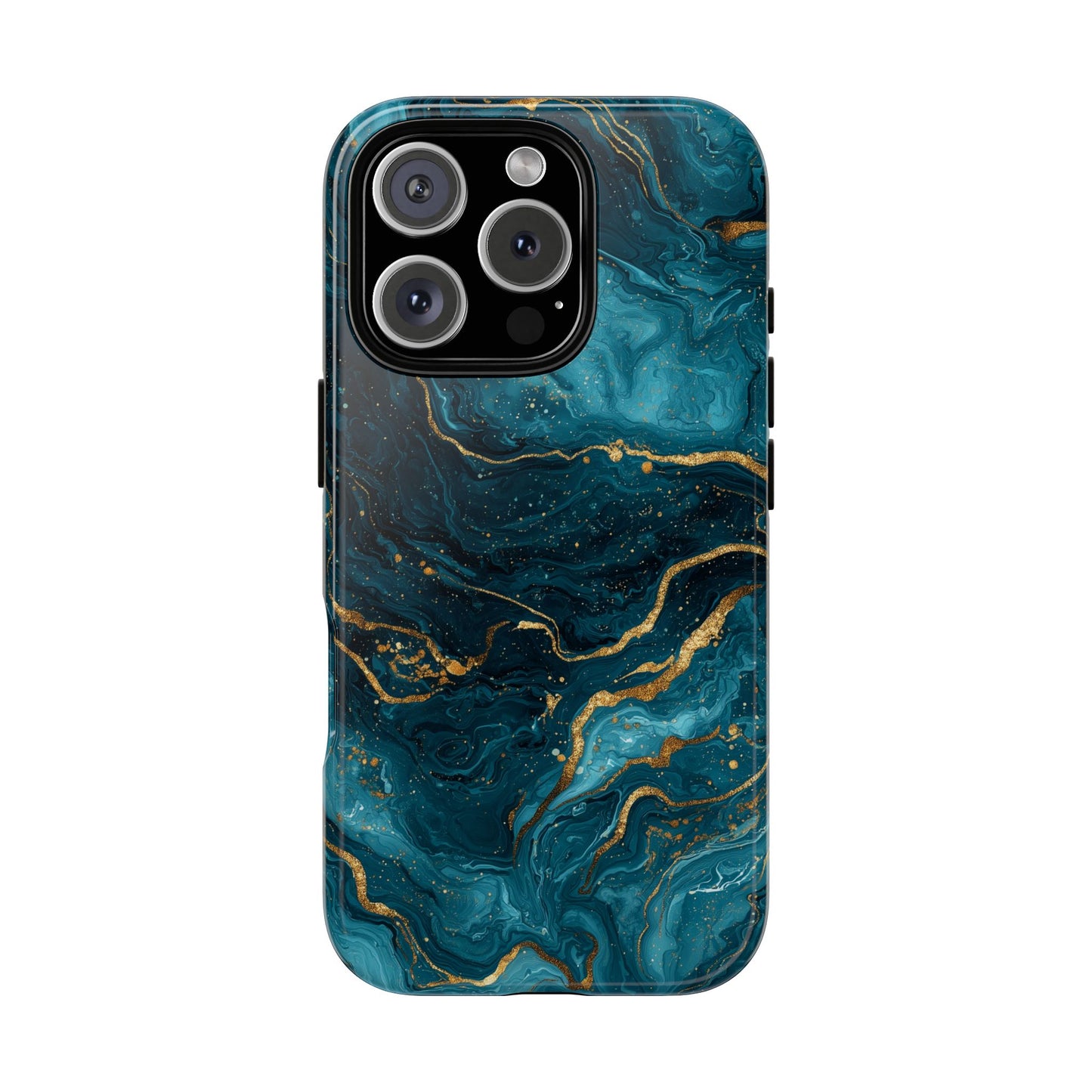 Aesthetic Teal & Gold Marble iPhone Case