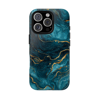 Aesthetic Teal & Gold Marble iPhone Case