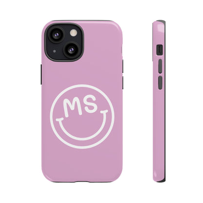 Cute Smiley Face iPhone Case - Personalized Initials - Mauve