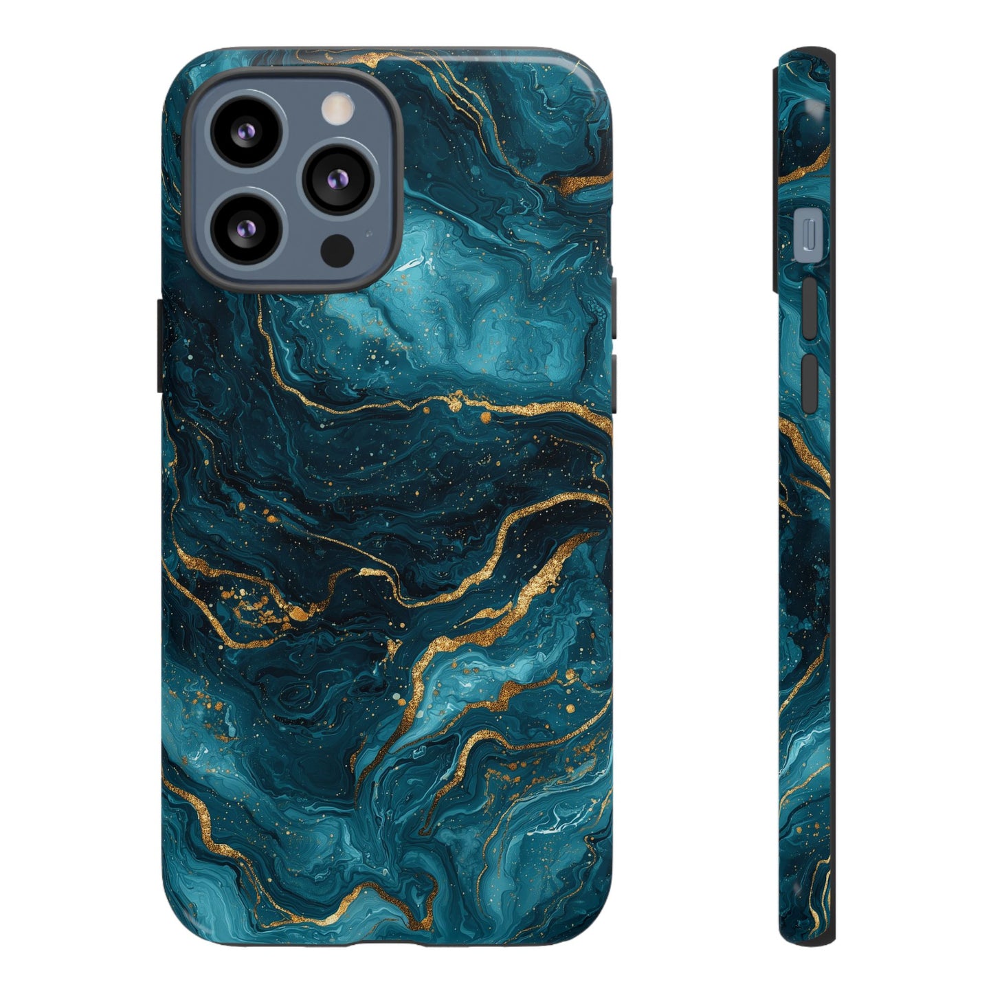 Aesthetic Teal & Gold Marble iPhone Case