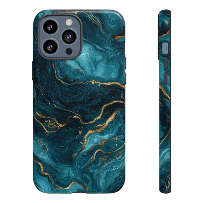 Aesthetic Teal & Gold Marble iPhone Case