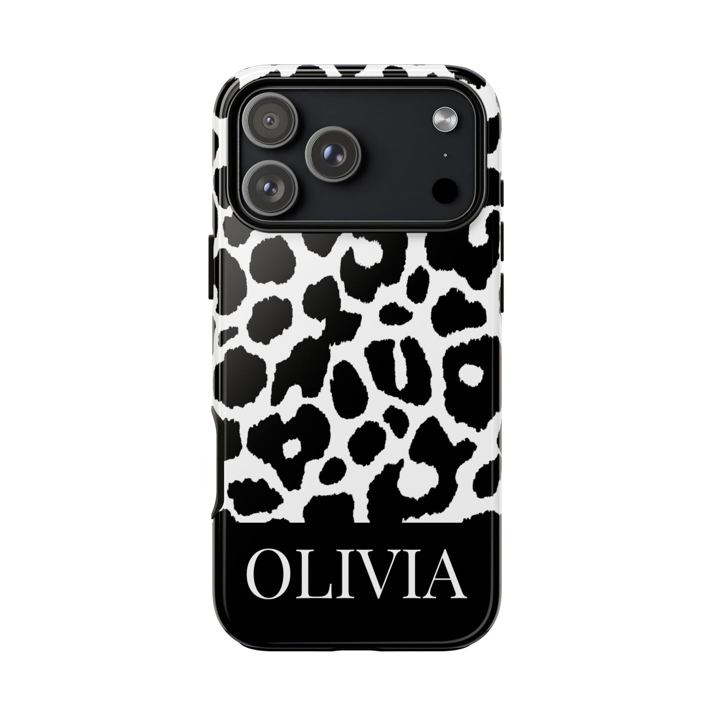 Custom Name Leopard Print iPhone Case - Black and White