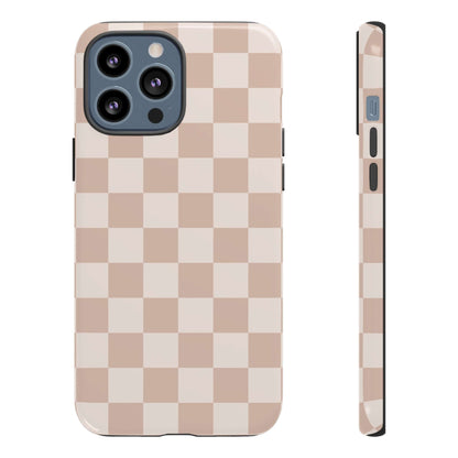Aesthetic Checkered Pattern iPhone Case - Nude Beige