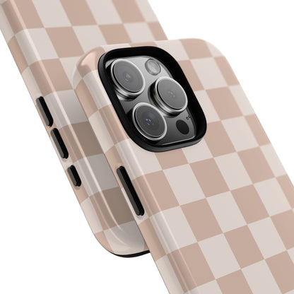Aesthetic Checkered Pattern iPhone Case | Nude Beige
