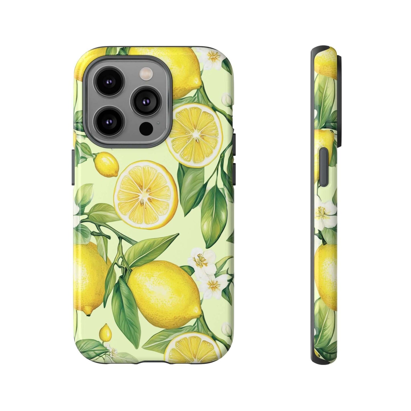 Lemon Blossom iPhone Case with hand-painted watercolor lemons and blossoms on a pastel backdrop, protecting phone with style.