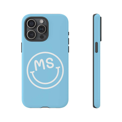 Custom Blue Smiley Face iPhone Case - Add Your Initials