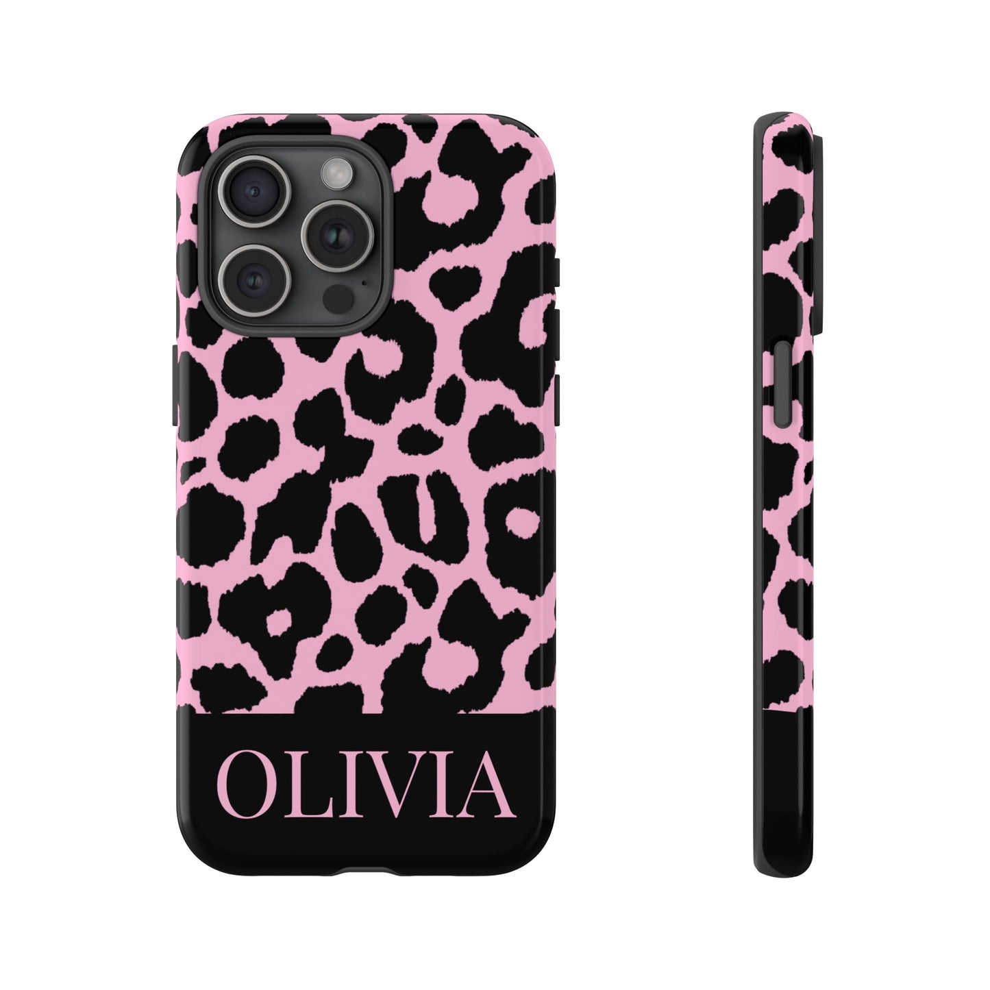 Chic Pink Black Leopard Print iPhone Case - Custom Name Cover