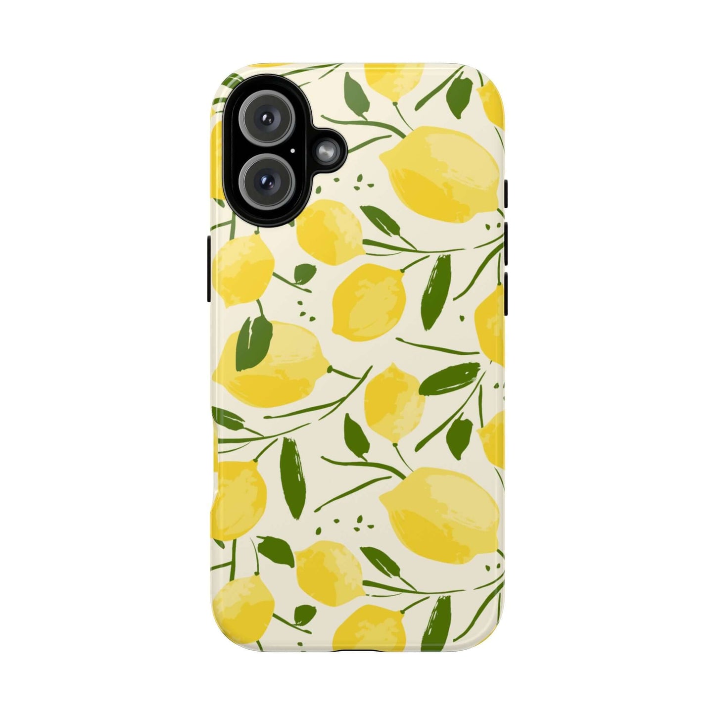 Watercolor Lemon iPhone Case with yellow lemons and green leaves, hand-illustrated for a bright, modern botanical look.