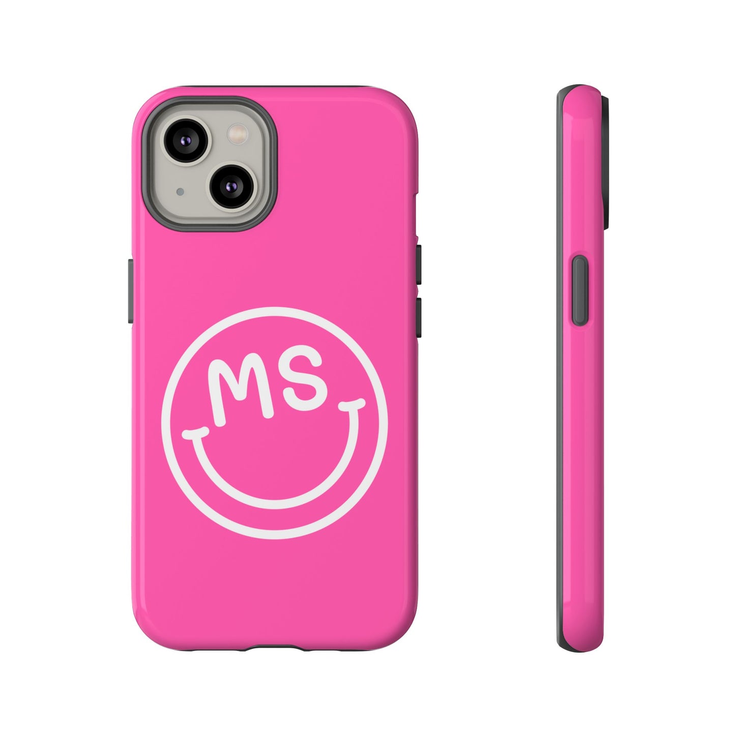 Cute Pink Smiley Face iPhone Case - Personalized Initials