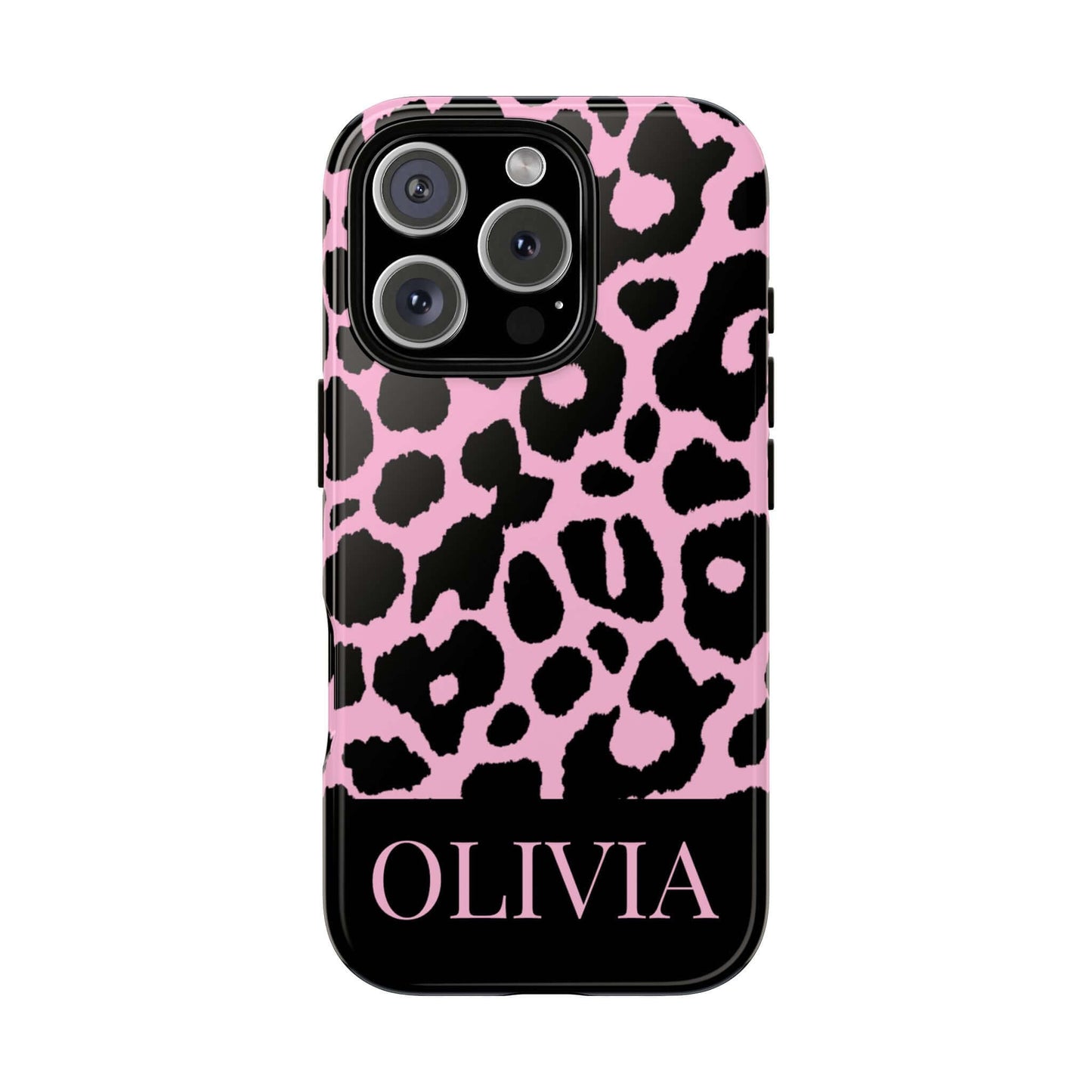 Chic Pink Black Leopard Print iPhone Case - Custom Name Cover