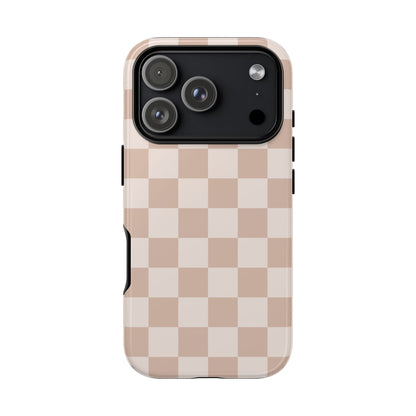 Aesthetic Checkered Pattern iPhone Case | Nude Beige