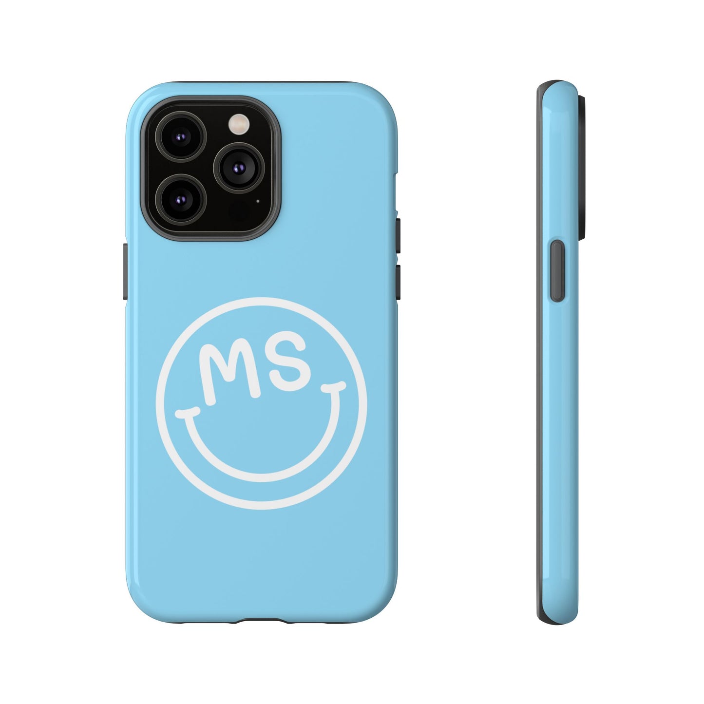 Custom Blue Smiley Face iPhone Case - Add Your Initials