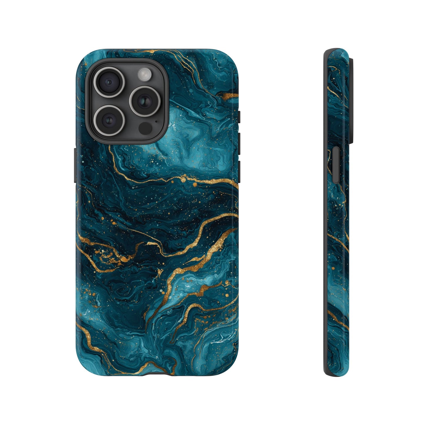 Aesthetic Teal & Gold Marble iPhone Case