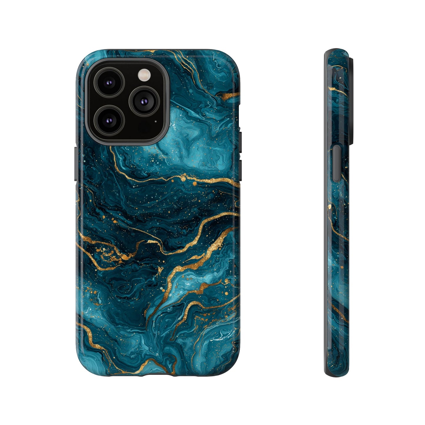 Aesthetic Teal & Gold Marble iPhone Case