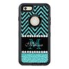 AQUA GLITTER BLACK CHEVRON MONOGRAMMED OtterBox DEFENDER iPhone CASE