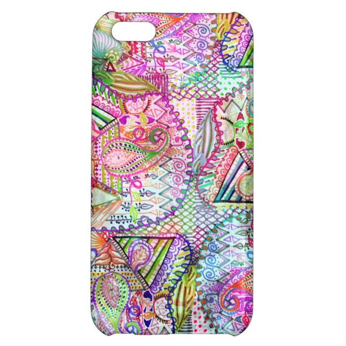 Abstract Girly Neon Rainbow Paisley Sketch Pattern iPhone 5C Cases