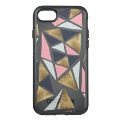 Abstract geometric pink navy blue gold triangles OtterBox symmetry iPhone 7 case