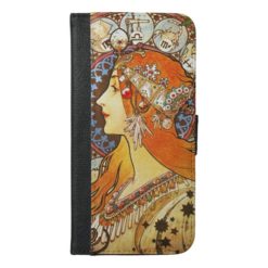 Alphonse Mucha La Plume Zodiac Art Nouveau Vintage iPhone 6/6s Plus Wallet Case